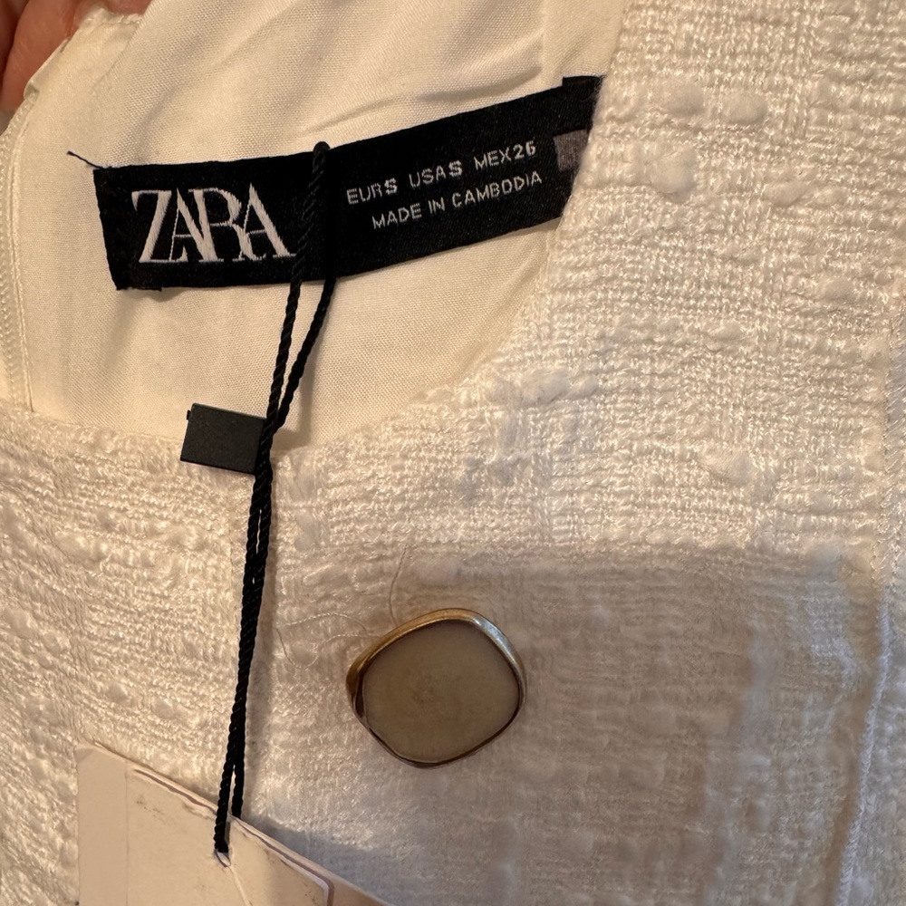 Zara Cream Tweed Dress with Gold-Tone Button